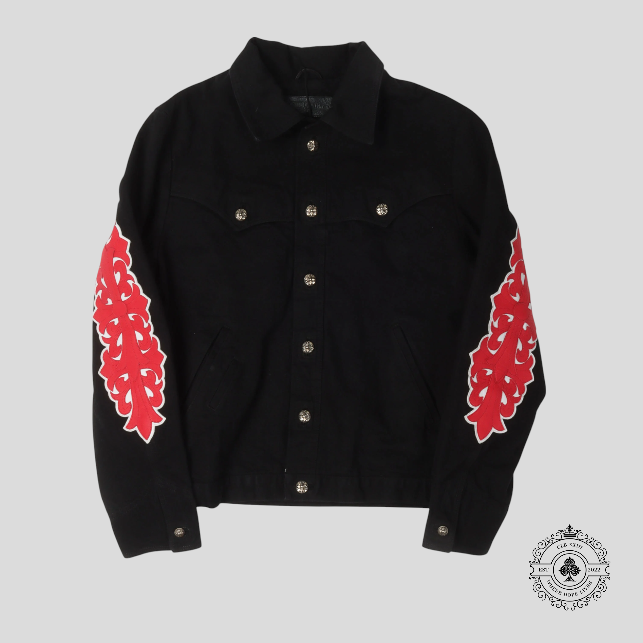 Chrome Hearts Floral Patch Denim Jacket in Black