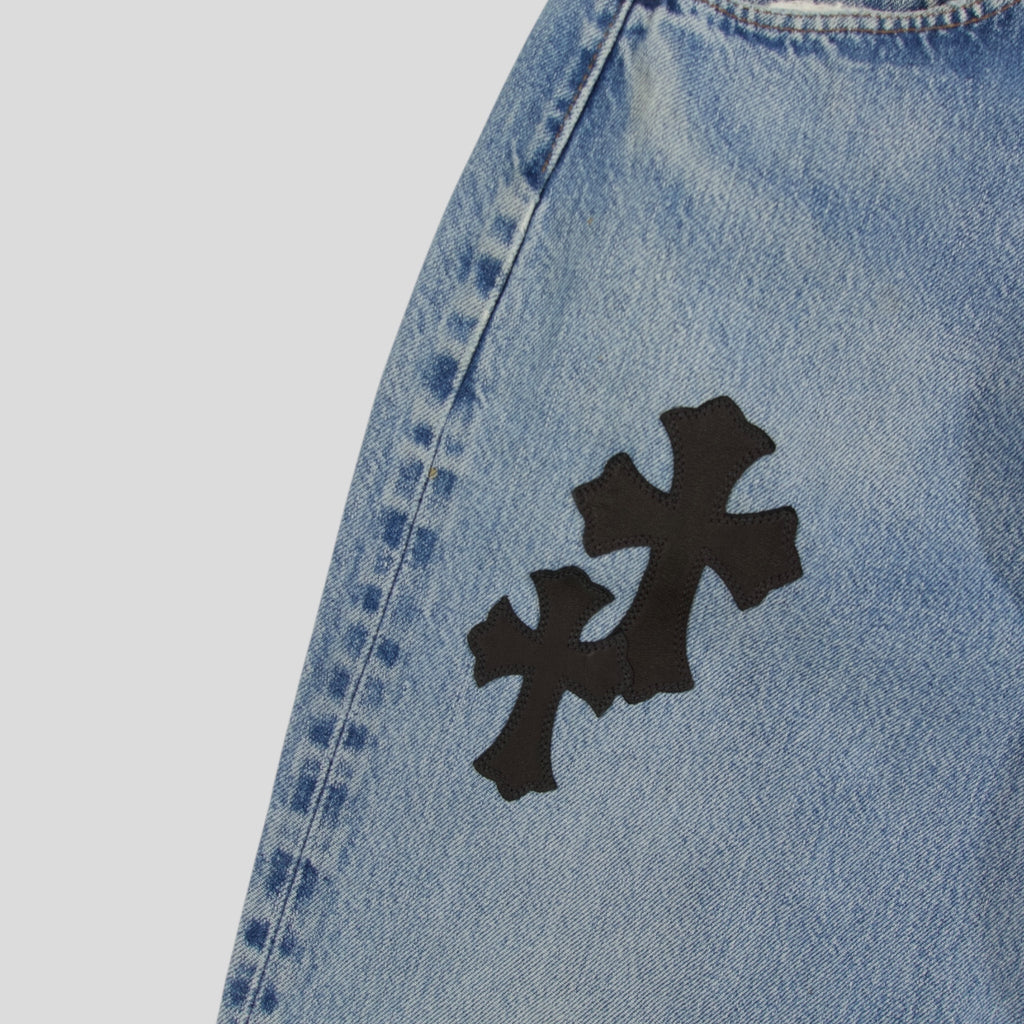 Chrome Hearts Cross Patch Levi 501 Red Line Jeans in Medium Wash/Black