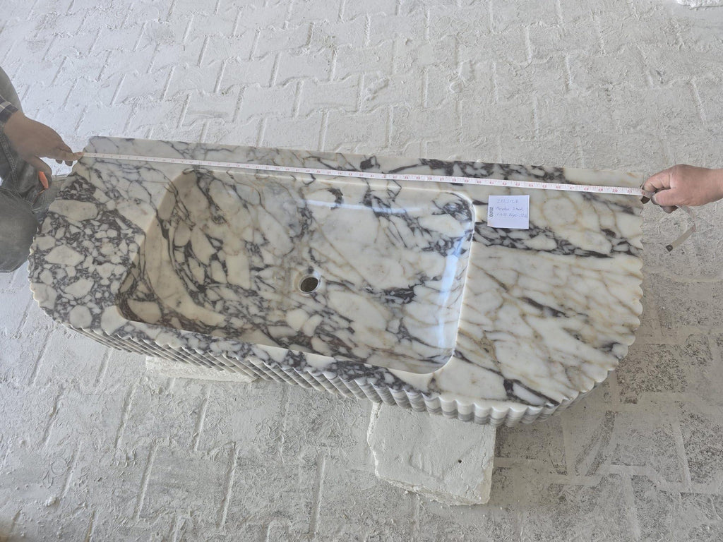 Calacatta Viola Marble Wall-mount Bathroom Vanity carved from Solid Block (W)20" (L)52" (H)6"