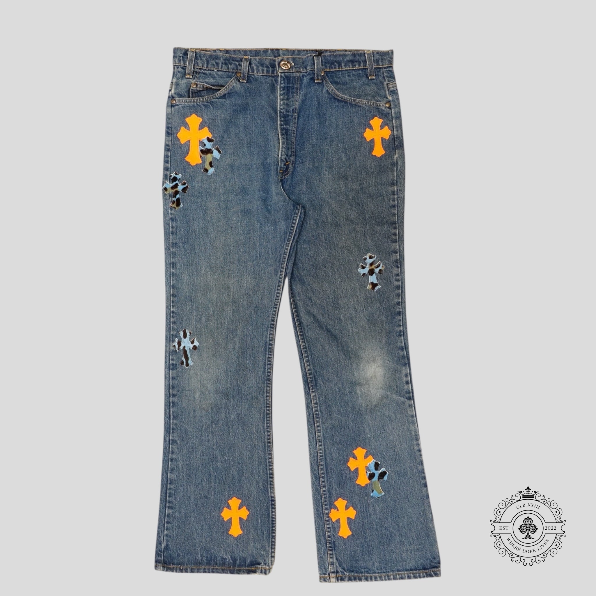 Chrome Hearts St Barth Jeans in Orange / Blue