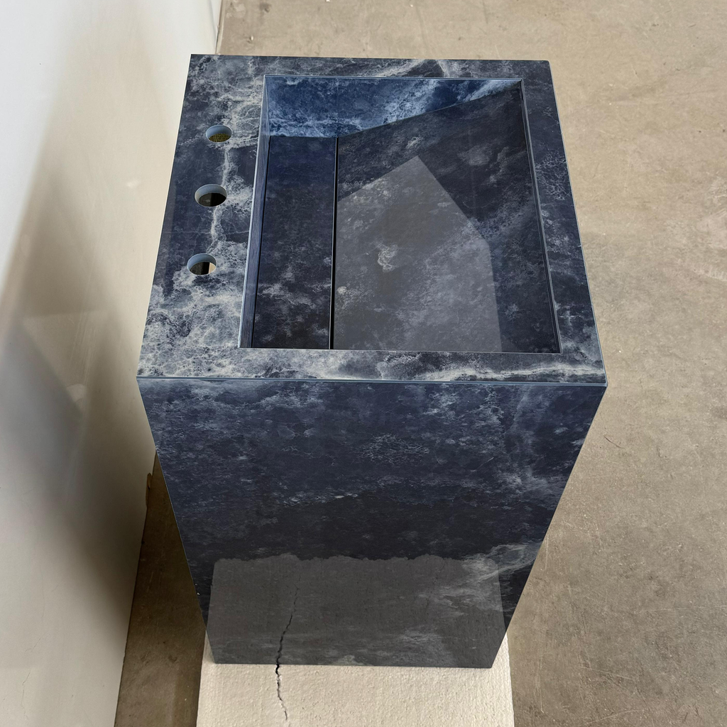 Custom Handcrafted Pedestal Porcelain Sink, Freestanding Blue Porcelain Integrated Sink, Bathroom Sink, Powder Room Sink, Marble Look Sink (ES-170)