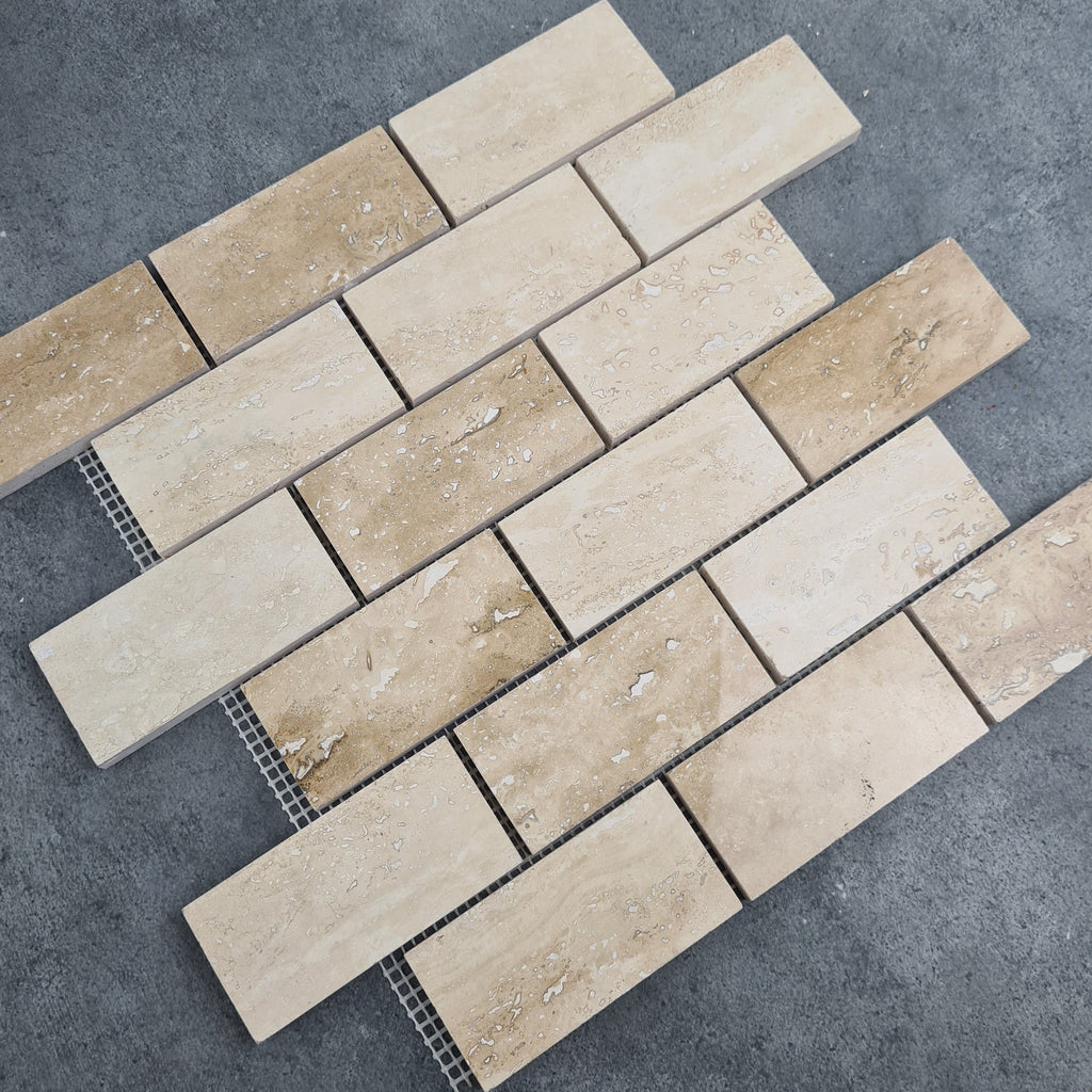 Patara 12" x 12" Polished Travertine Mesh-Mounted Mosaic Tile