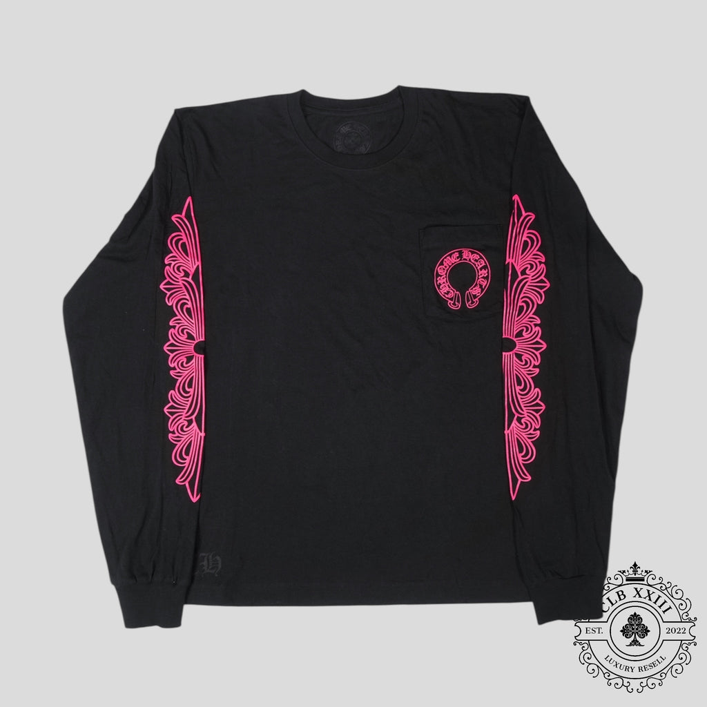 Chrome Hearts Horseshoe Logo Long Sleeve Tee in Black/Pink