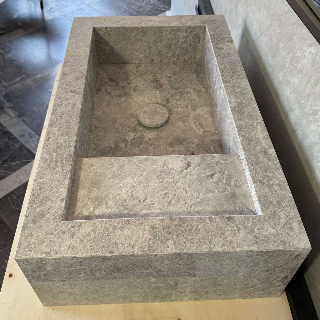 Custom Marble Sink, Handmade Custom Tundra Grey Marble Sink, Marble Vanity Top Sink, Sink For Bathroom, Marble Vessel Sink,Marble Countertop (NS-066)