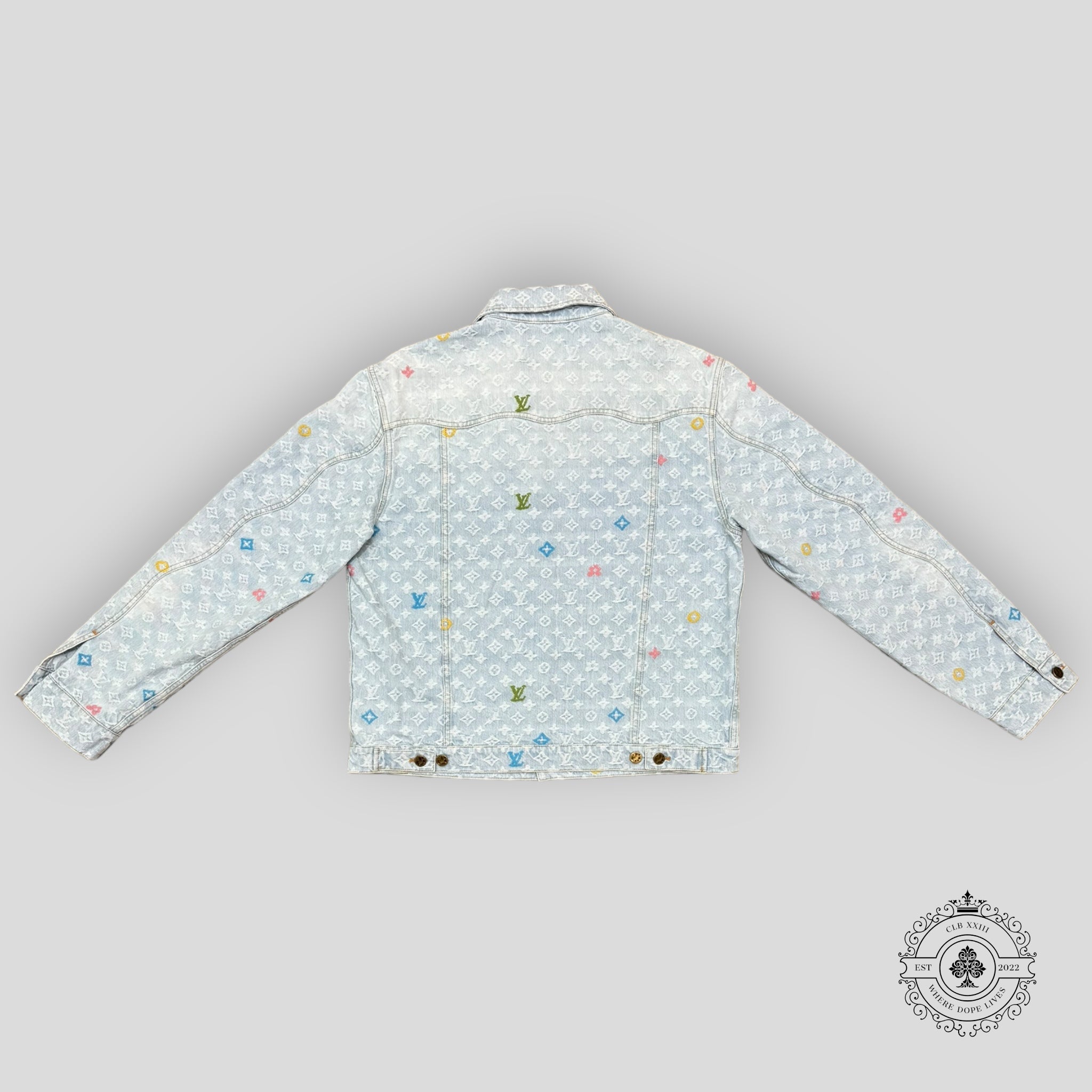 Louis Vuitton Monogram Denim Jacket in Light Wash/Multicolor