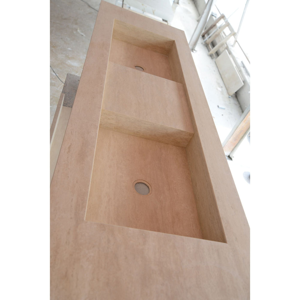 HANDCRAFTED CUSTOM TRAVERTINE DOUBLE SINK (TR-133)