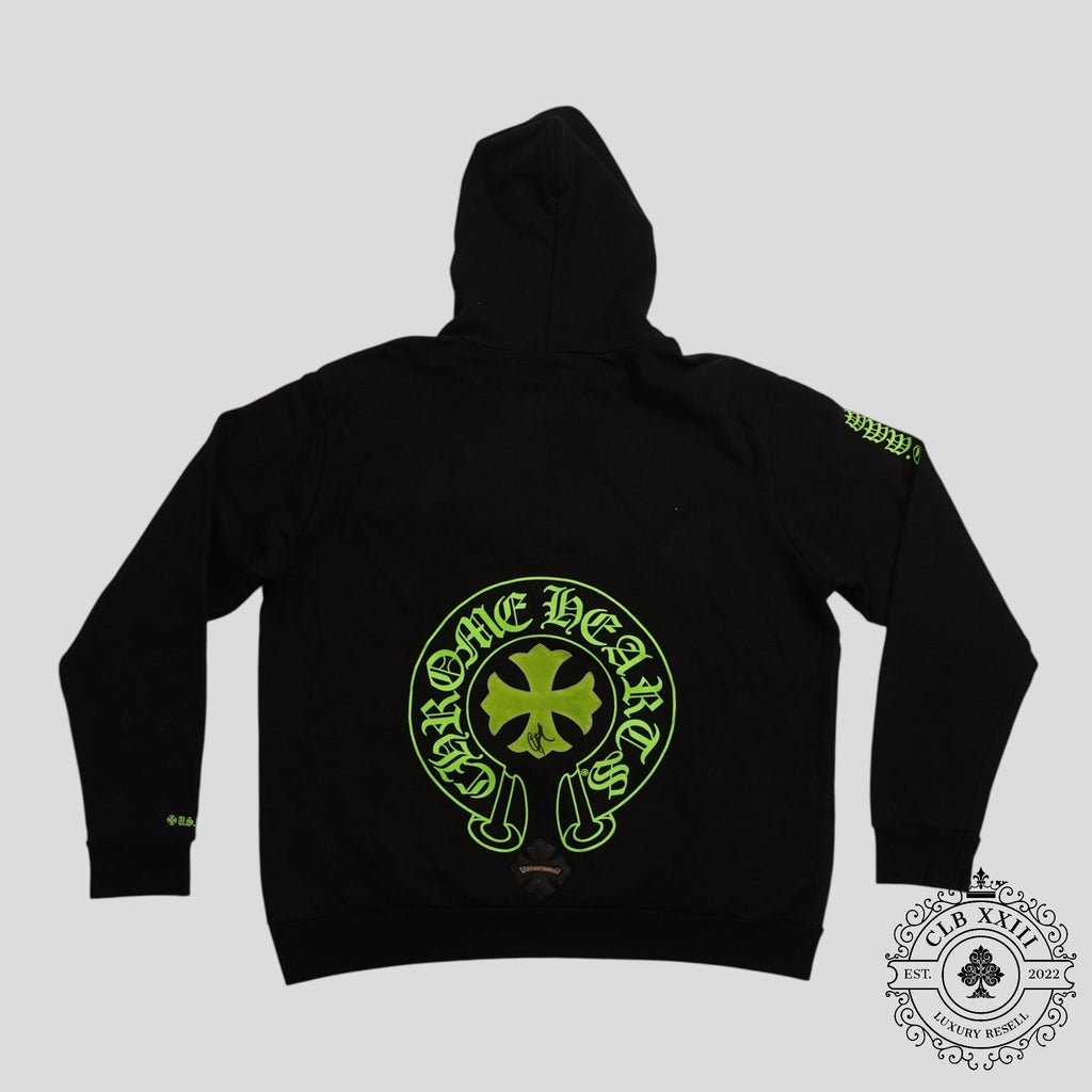 Chrome Hearts Signed Leather Cross Patch Horseshoe Logo Hoodie in Black/Green