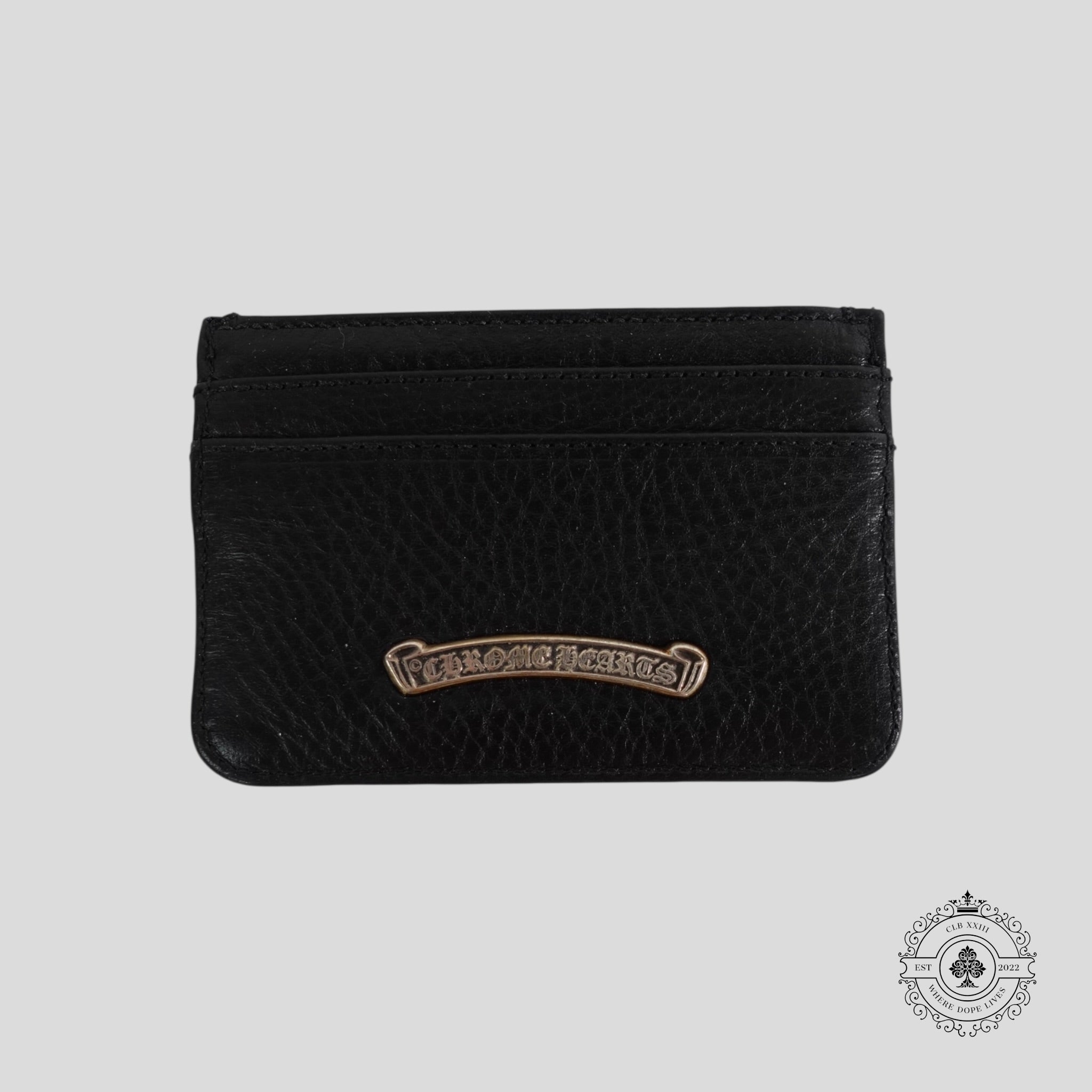 Chrome Hearts Leather Scroll Plate Cardholder in Black