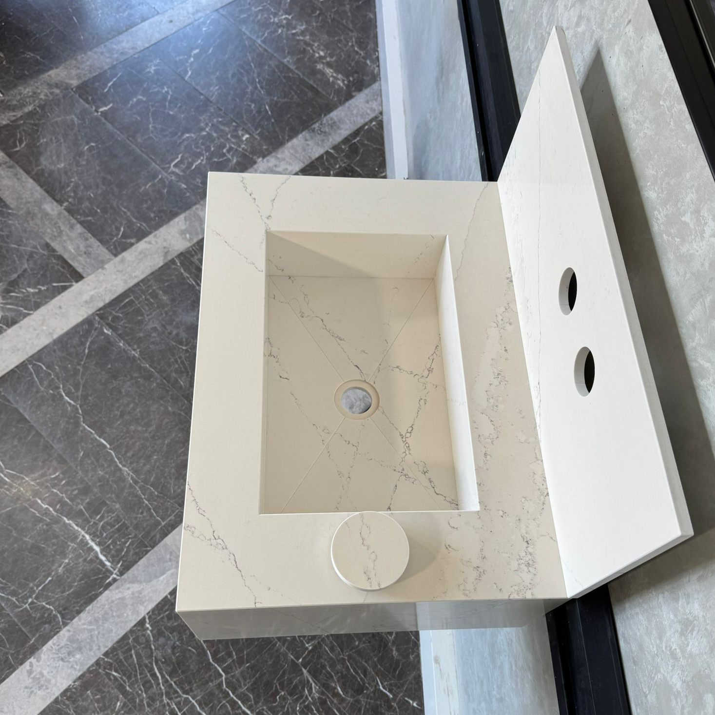 Custom Quartz Bathroom Sink – Handmade Quartz Vessel Sink, Integrated Quartz Countertop Sink, Modern Quartz Vanity Sink (QU-038)
