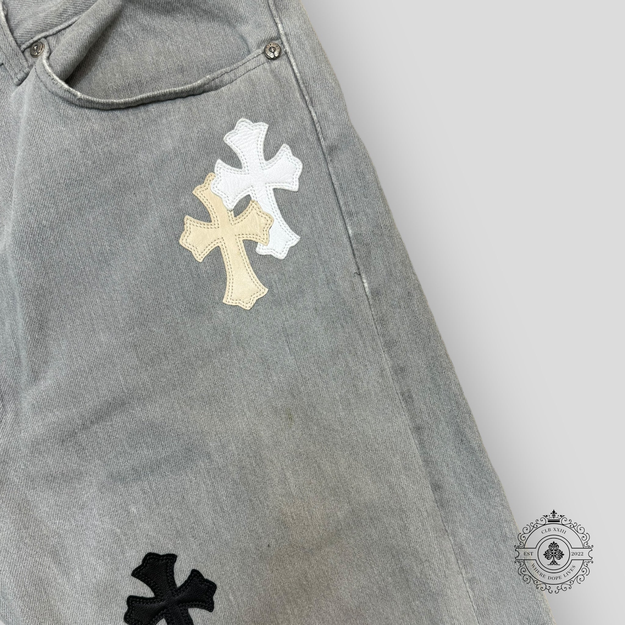 Chrome Hearts White / Cream Cross Patch Jeans