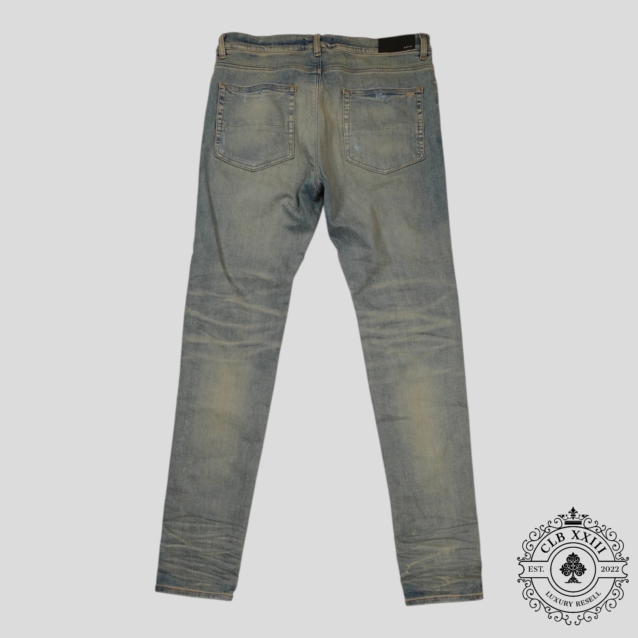 Amiri MX1 Plaid Patch Jeans in Clay Indigo/Red