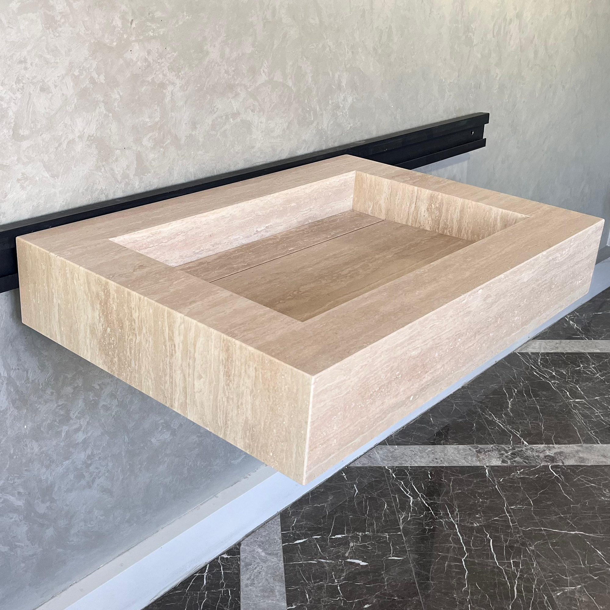 Custom Travertine Sink, Handmade Custom Beige Travertine Sink, Vein Cut Travertine Vanity (TR-66)
