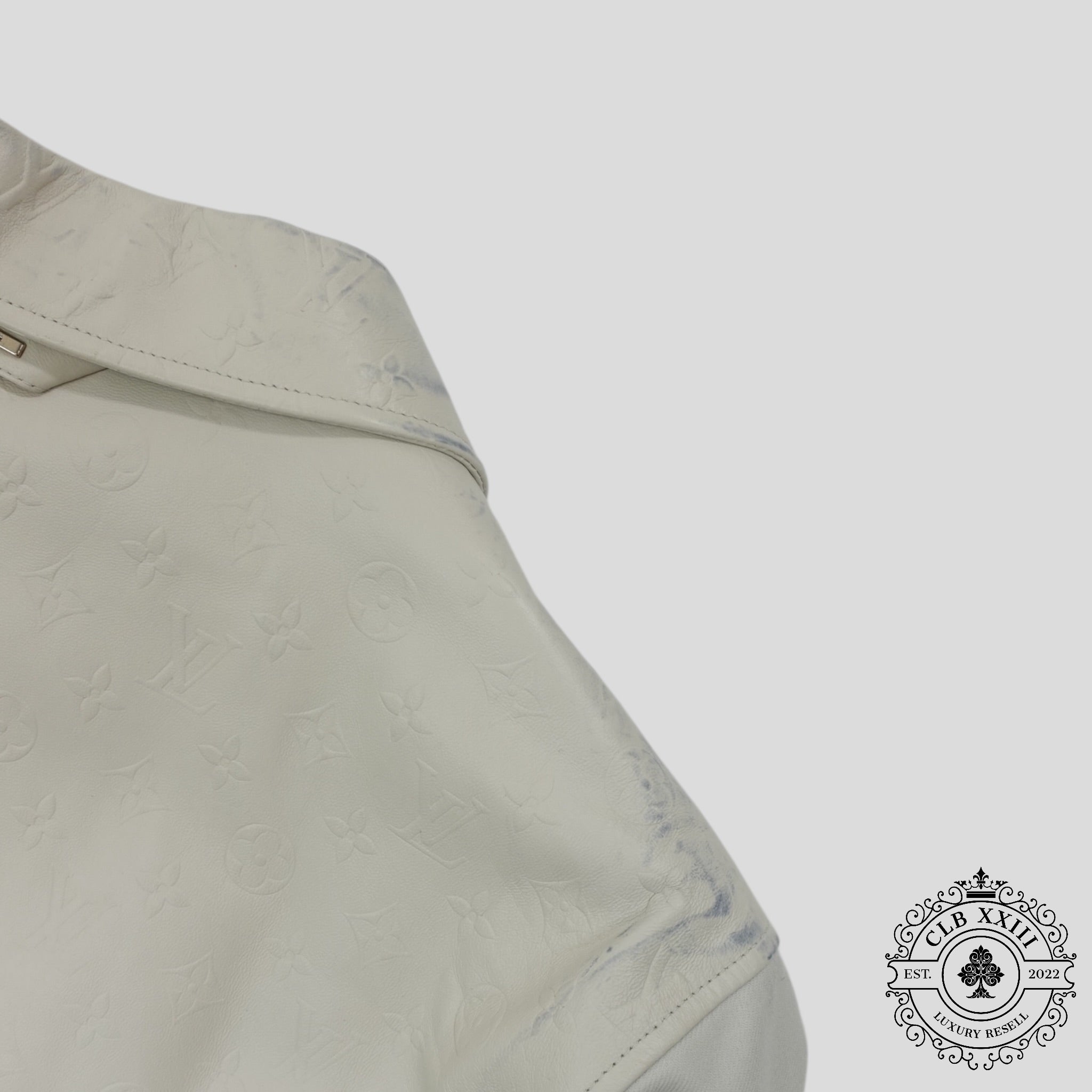 Louis Vuitton LVSE Debossed Monogram Mix Leather Jacket in White