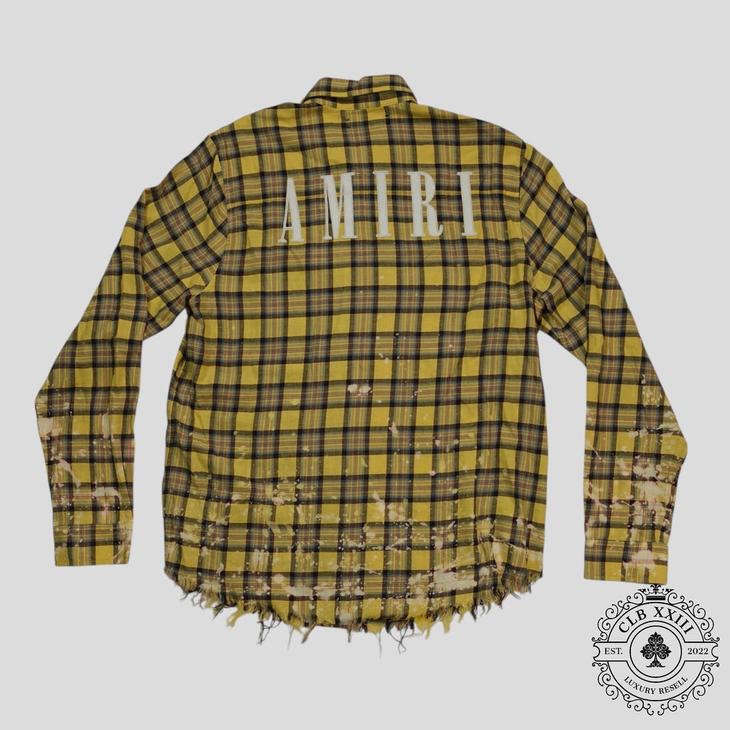 Amiri Splatter Plaid Button Up in Yellow