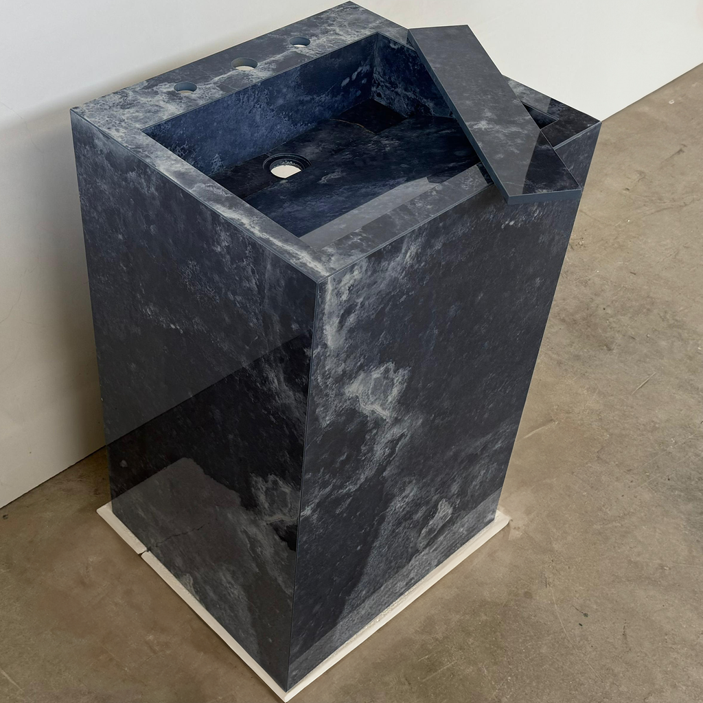 Custom Handcrafted Pedestal Porcelain Sink, Freestanding Blue Porcelain Integrated Sink, Bathroom Sink, Powder Room Sink, Marble Look Sink (ES-170)