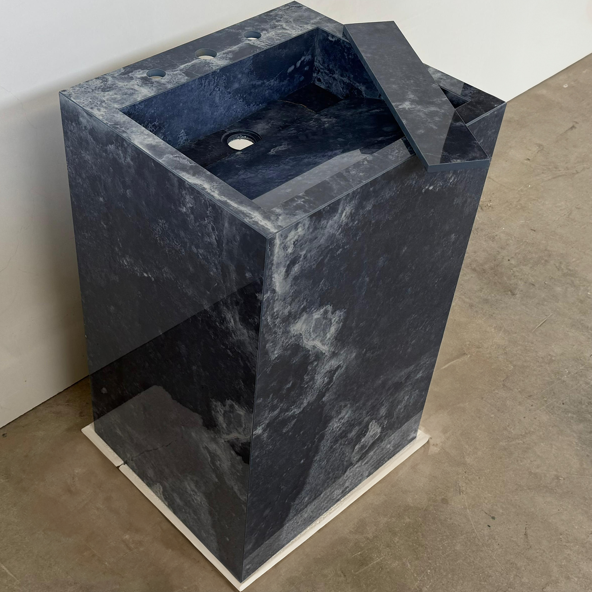 Custom Handcrafted Pedestal Porcelain Sink, Freestanding Blue Porcelain Integrated Sink, Bathroom Sink, Powder Room Sink, Marble Look Sink (ES-170)
