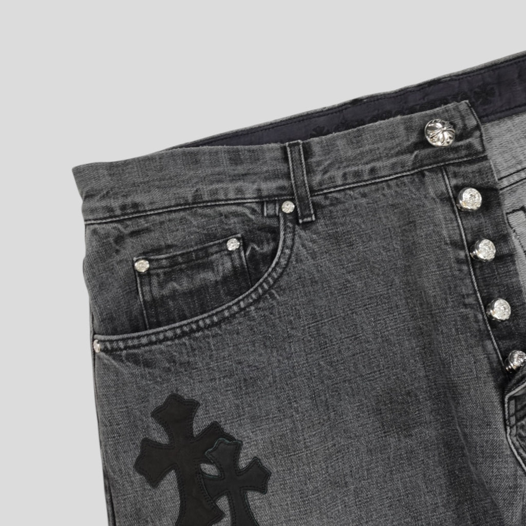 Chrome Heart Fleur Knee Denim in Black/White