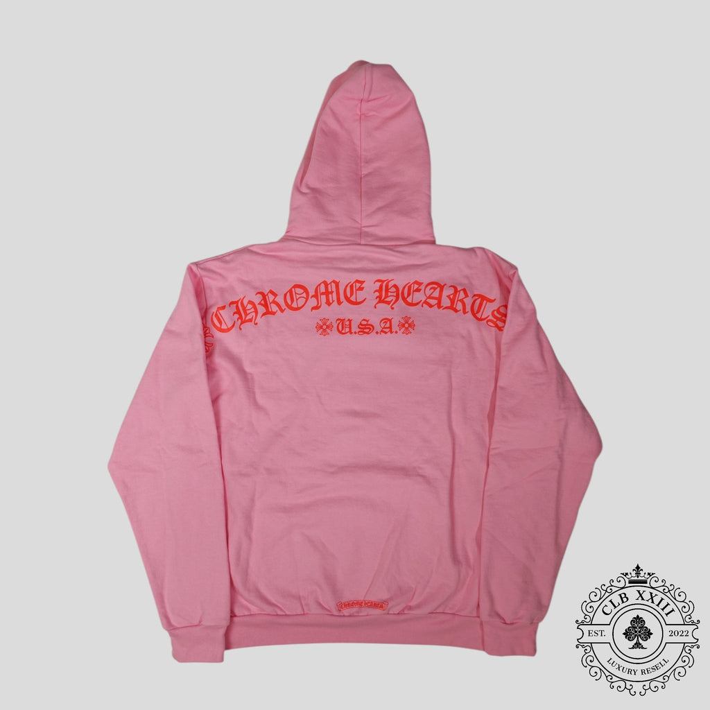 Chrome Hearts T Bar Logo Hoodie in Pink / Red