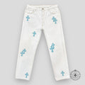 Chrome Hearts Cross Patch Jeans in White / Blue