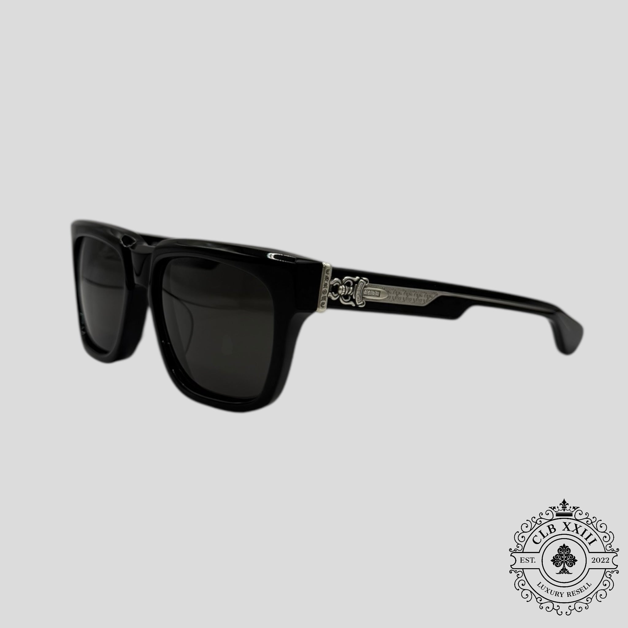 Chrome Hearts Diamond Embellished Box Officer Sunglasses in Black/Silver