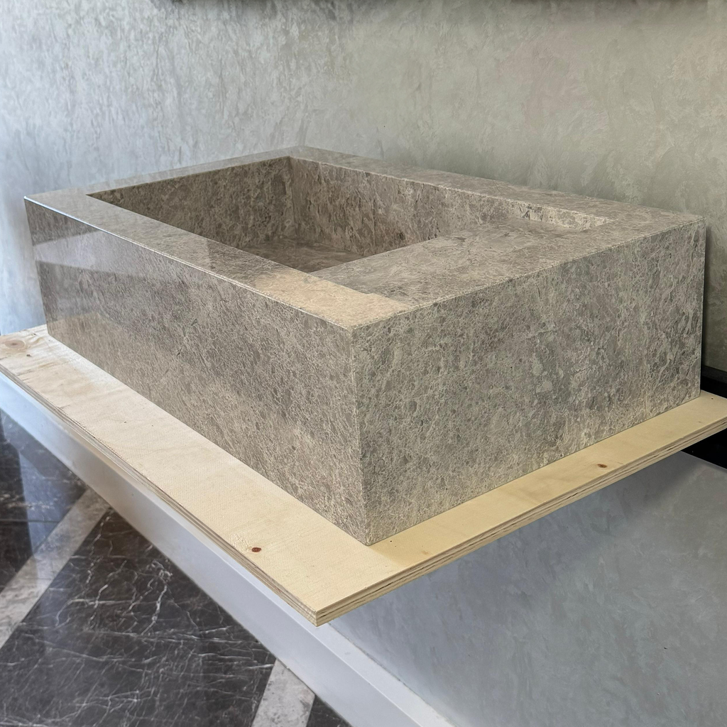 Custom Marble Sink, Handmade Custom Tundra Grey Marble Sink, Marble Vanity Top Sink, Sink For Bathroom, Marble Vessel Sink,Marble Countertop (NS-066)