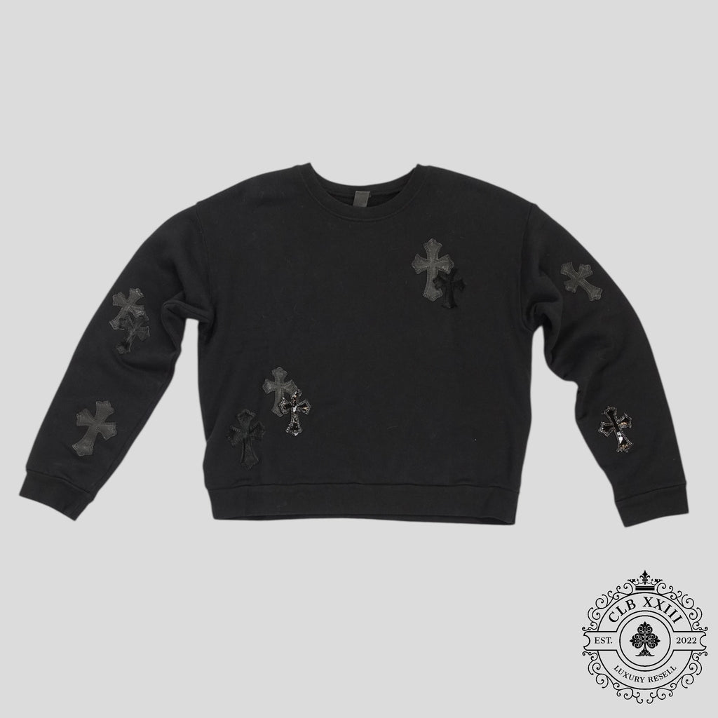 Chrome Hearts Leather Cross Patch Crewneck in Black