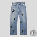 Chrome Hearts Cross Patch Levi 501 Red Line Jeans in Medium Wash/Black