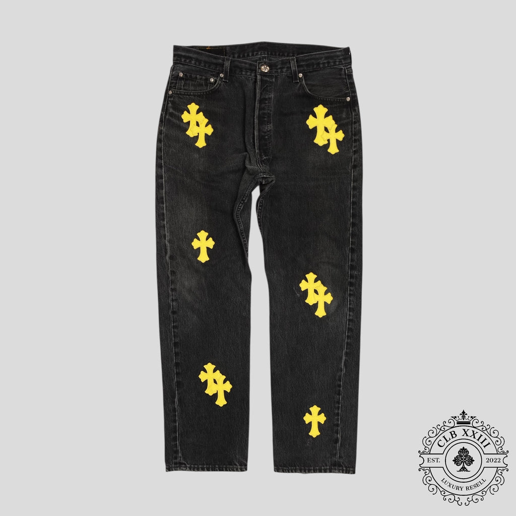 Chrome Hearts Cross Patch Jeans in Black/Yellow