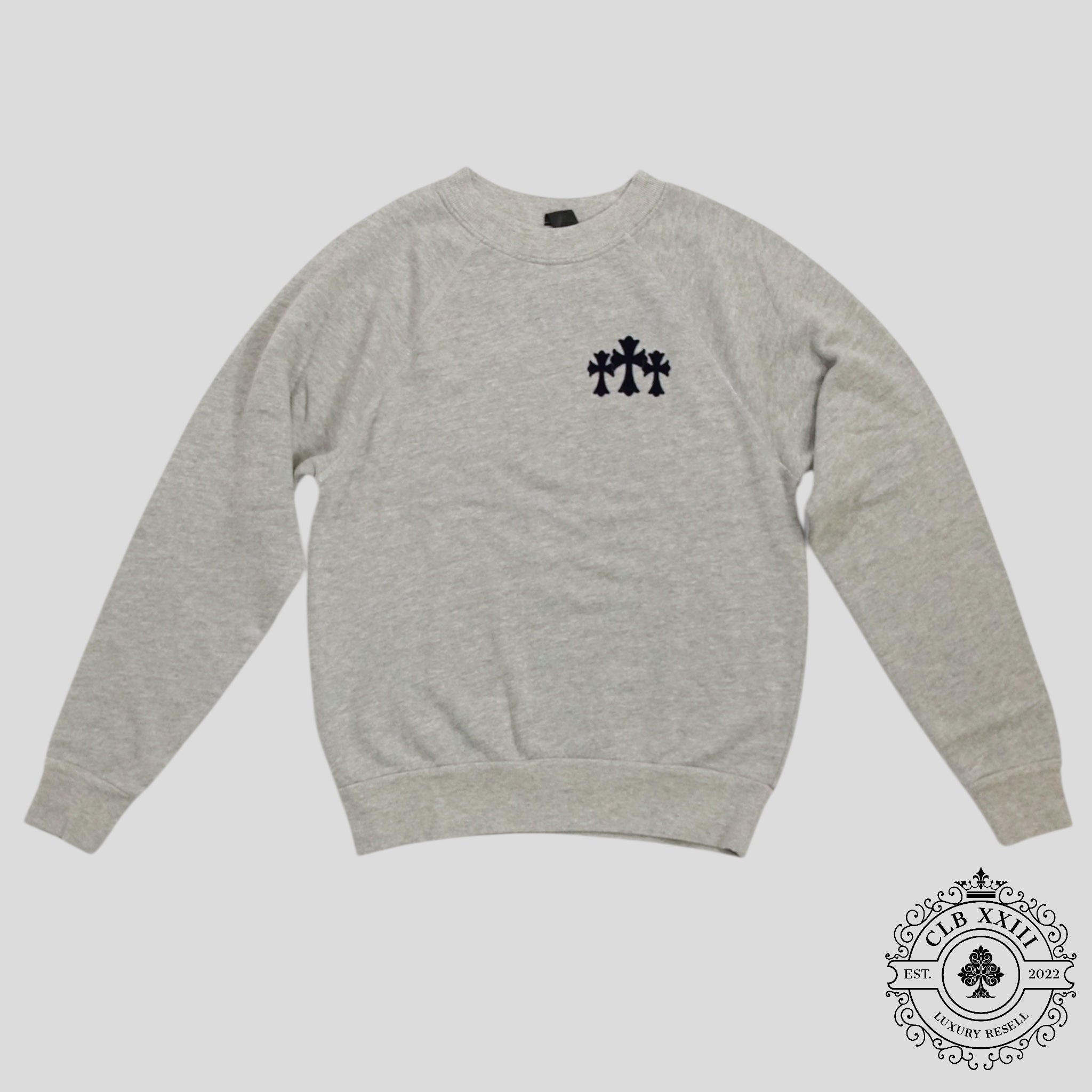 Chrome Hearts Women's Triple Cross CH Flocked Crewneck in Grey