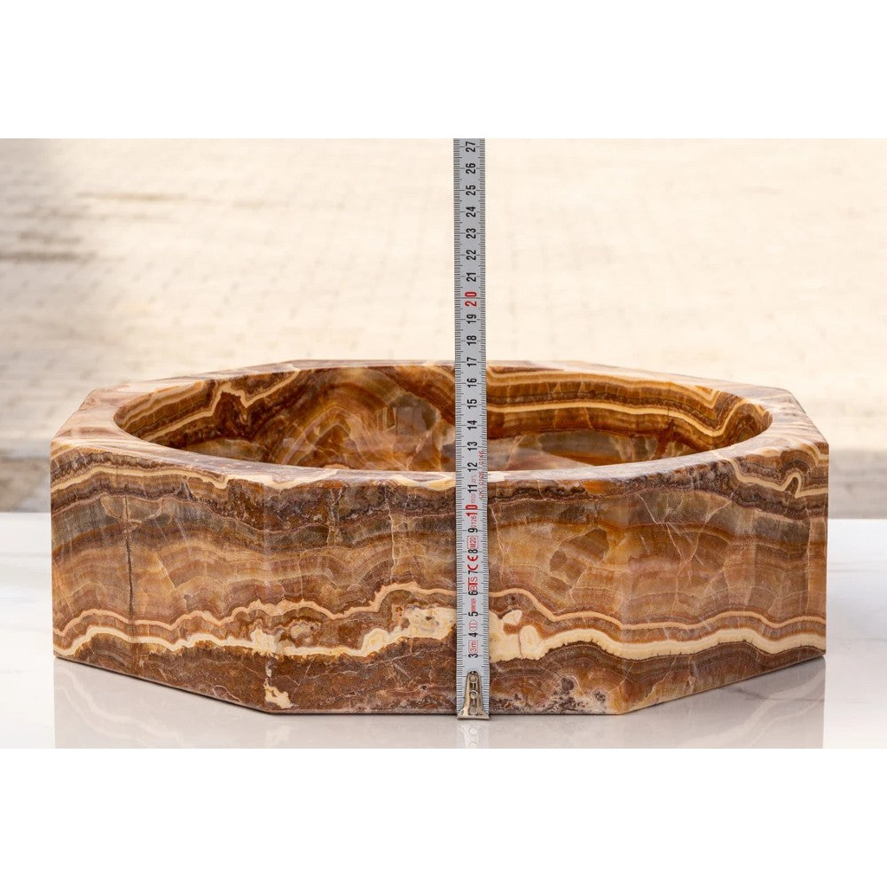 Brown Onyx Translucent Octagon Natural Stone Vessel Sink Polished  (D)17" (H)5"