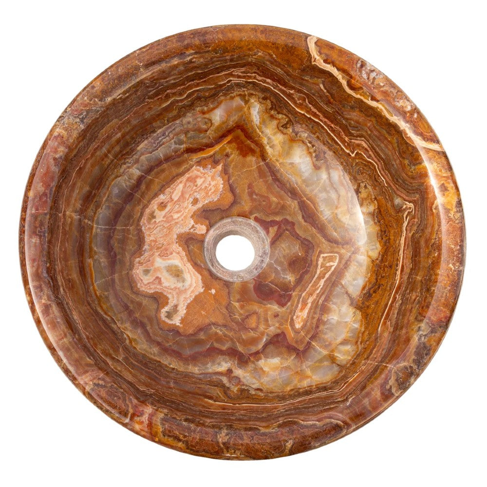 Brown Onyx Translucent Natural Stone Drop-in Vessel Sink Polished  (D)16" (H)6"