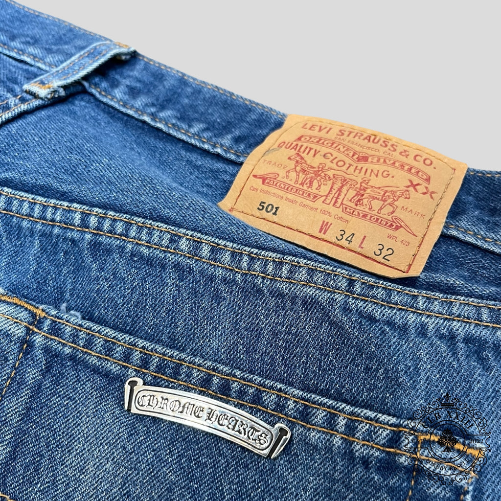 Chrome Hearts Levi Patch Jeans in Black/Blue/White