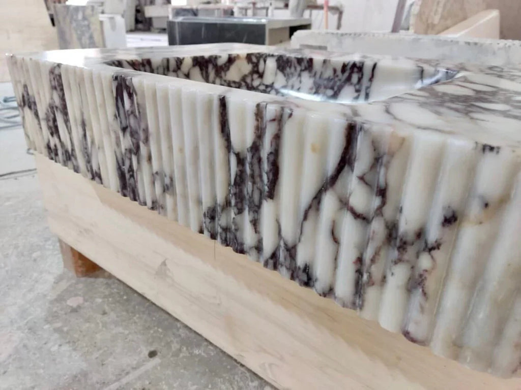 Calacatta Viola Marble Wall-mount Bathroom Vanity Ribbed Textured (W)18" (L)32" (H)6"