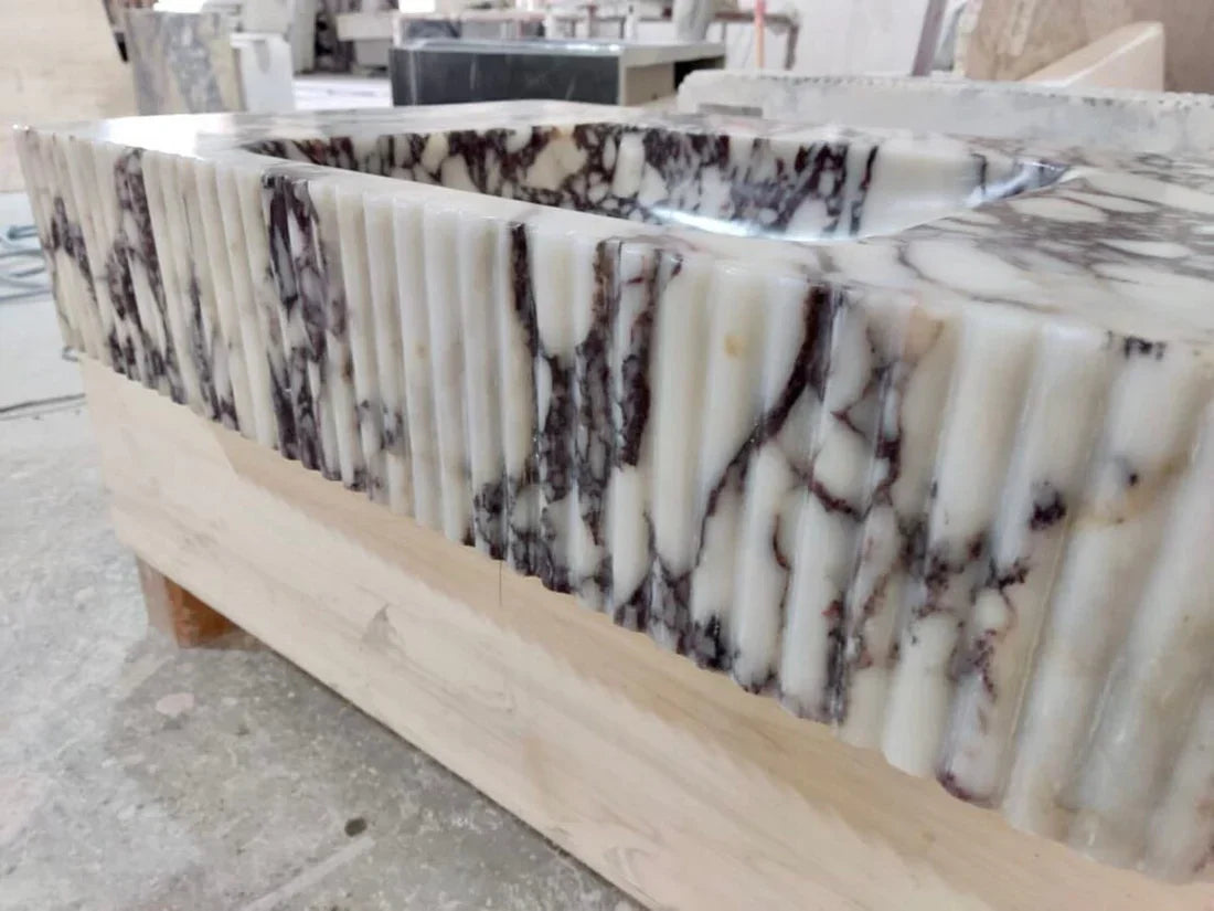 Calacatta Viola Marble Wall-mount Bathroom Vanity Ribbed Textured (W)18" (L)32" (H)6"