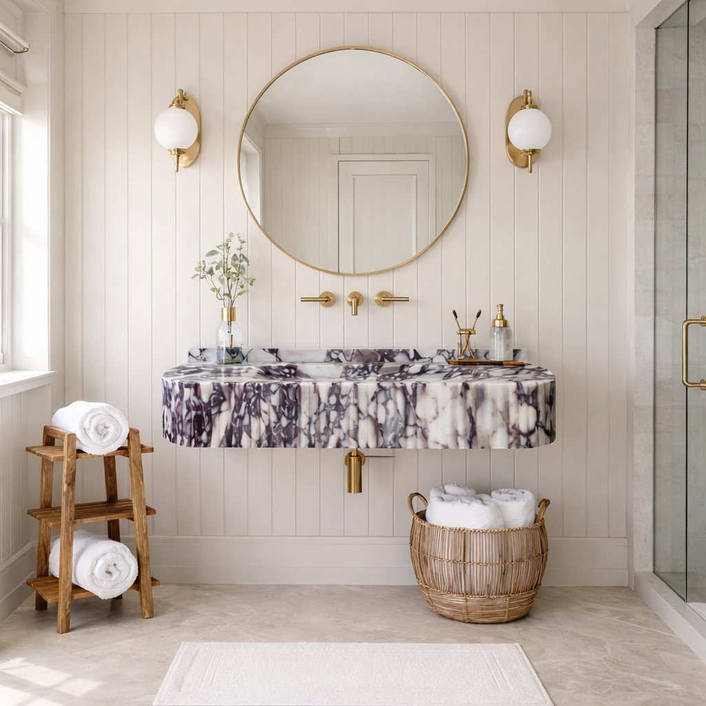 Calacatta Viola Marble Wall-mount Bathroom Vanity Ribbed Textured (W)18" (L)32" (H)6"