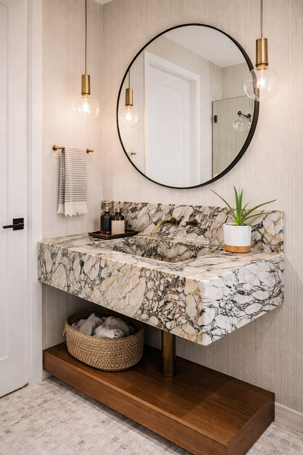 Calacatta Viola Marble Rectangular Wall-mount Bathroom Sink with 8" Backsplash (W)21" (L)34" (H)10"