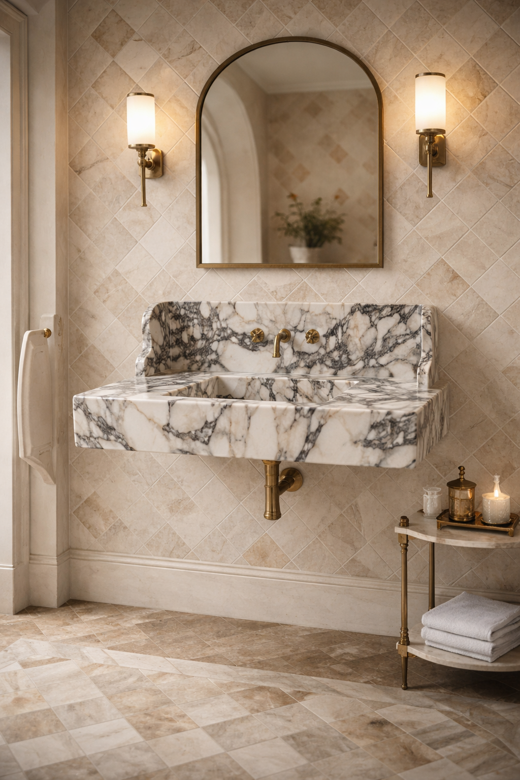 Calacatta Viola Marble Wall-mount Bathroom Sink (W)20" (L)40"