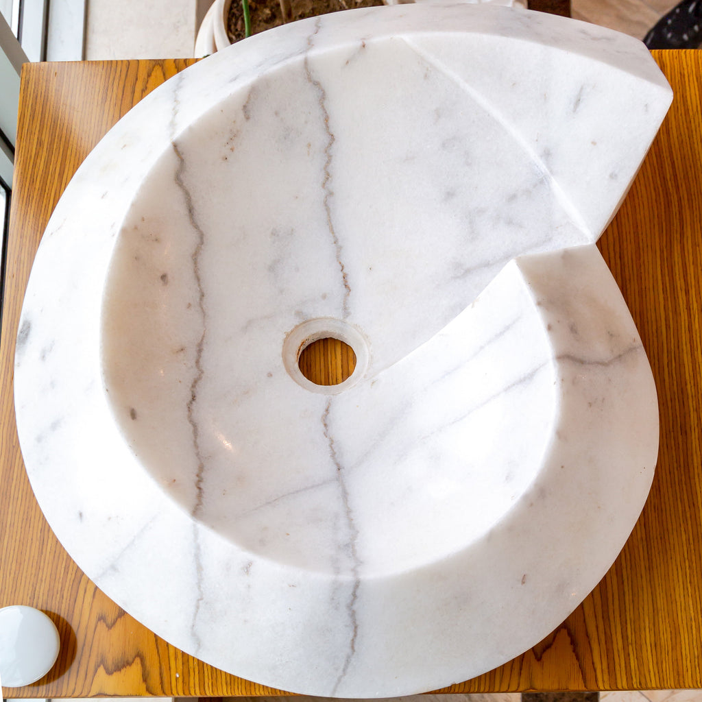 Carrara Marble Helix Shape Stone Sink Polished (W)20" (L)23" (H)4"