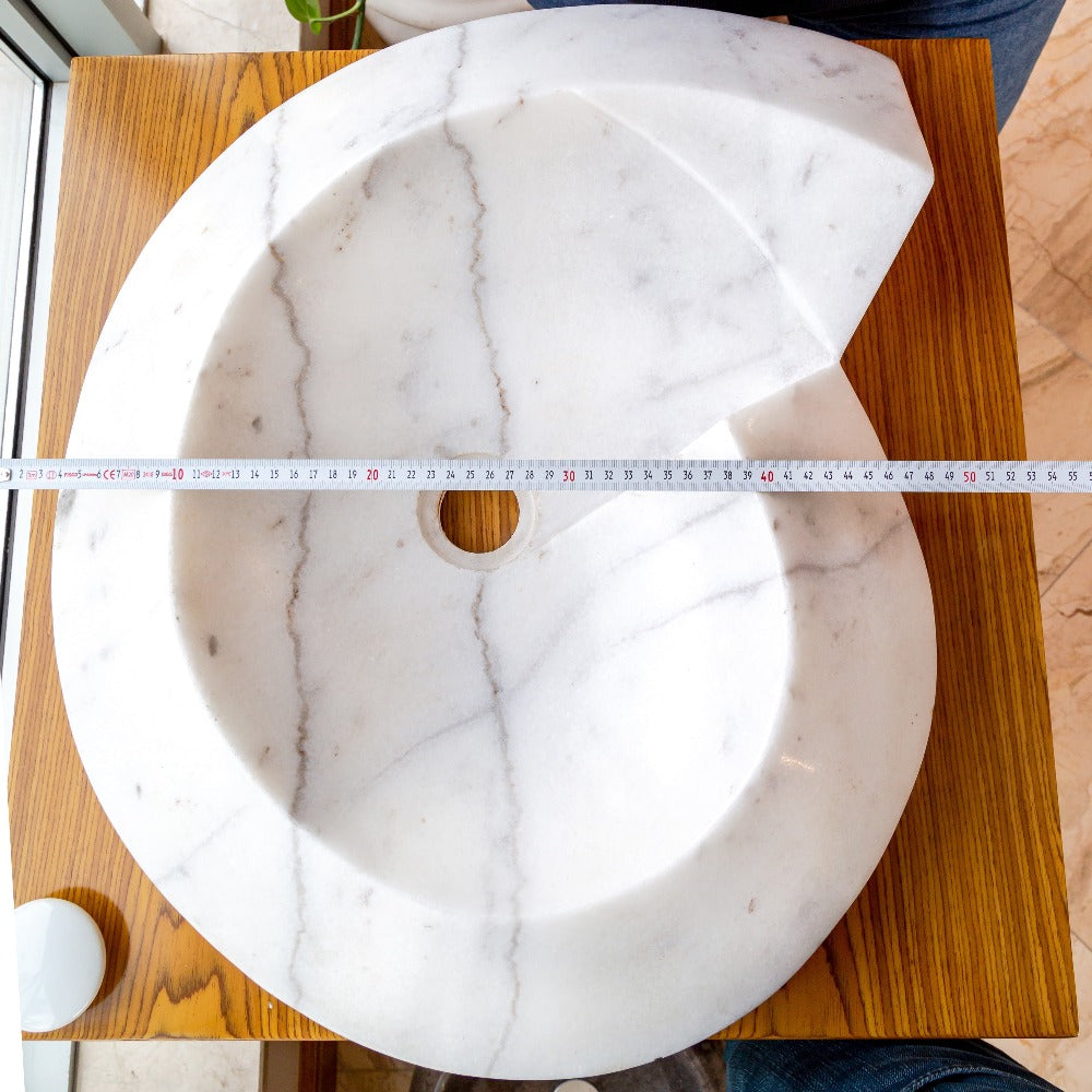 Carrara Marble Helix Shape Stone Sink Polished (W)20" (L)23" (H)4"