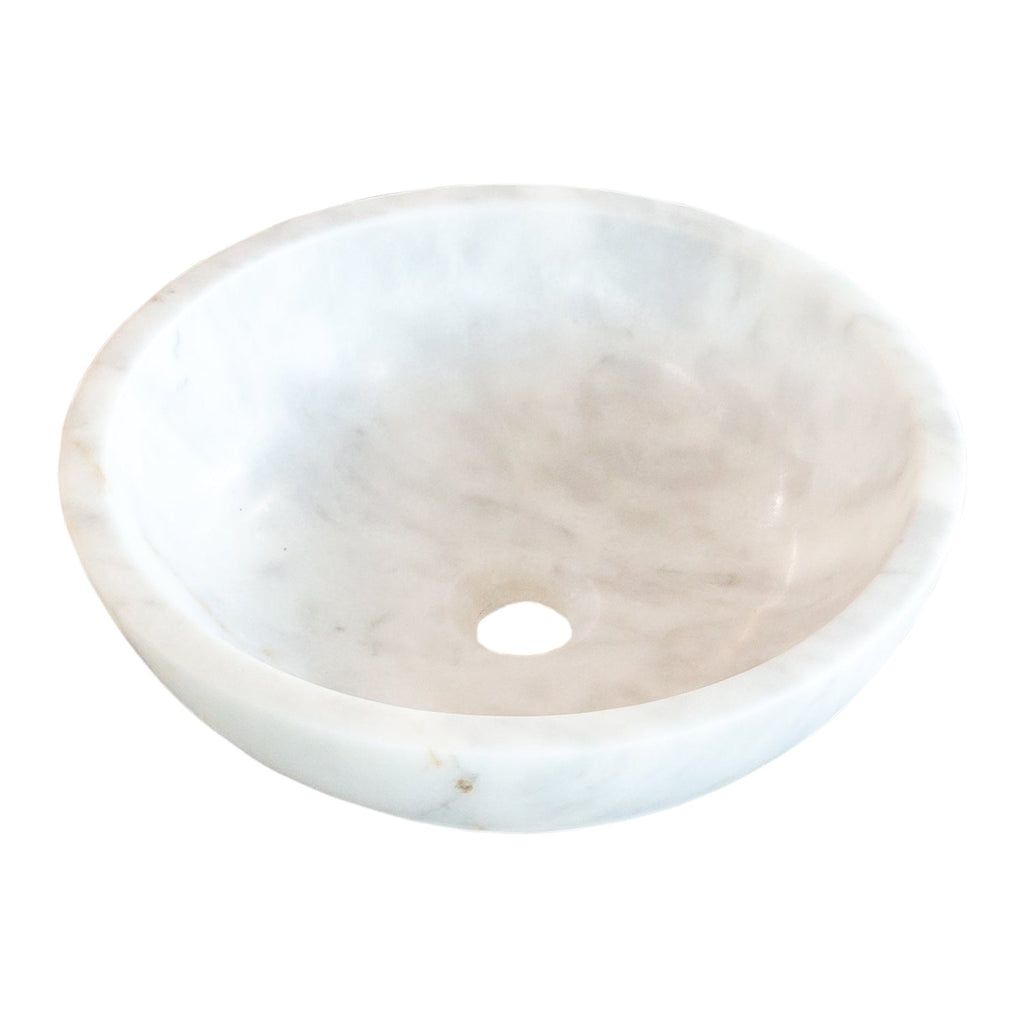 Carrara White Natural Stone Marble Vessel Sink Polished  (D)16" (H)6"