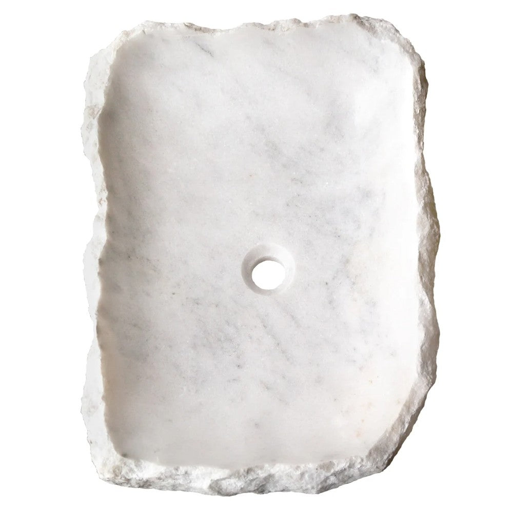 Carrara Marble Rustic Natural Stone Vessel Sink Polished Interior Hand Chiseled Exterior (W)16" (L)22" (H)5"