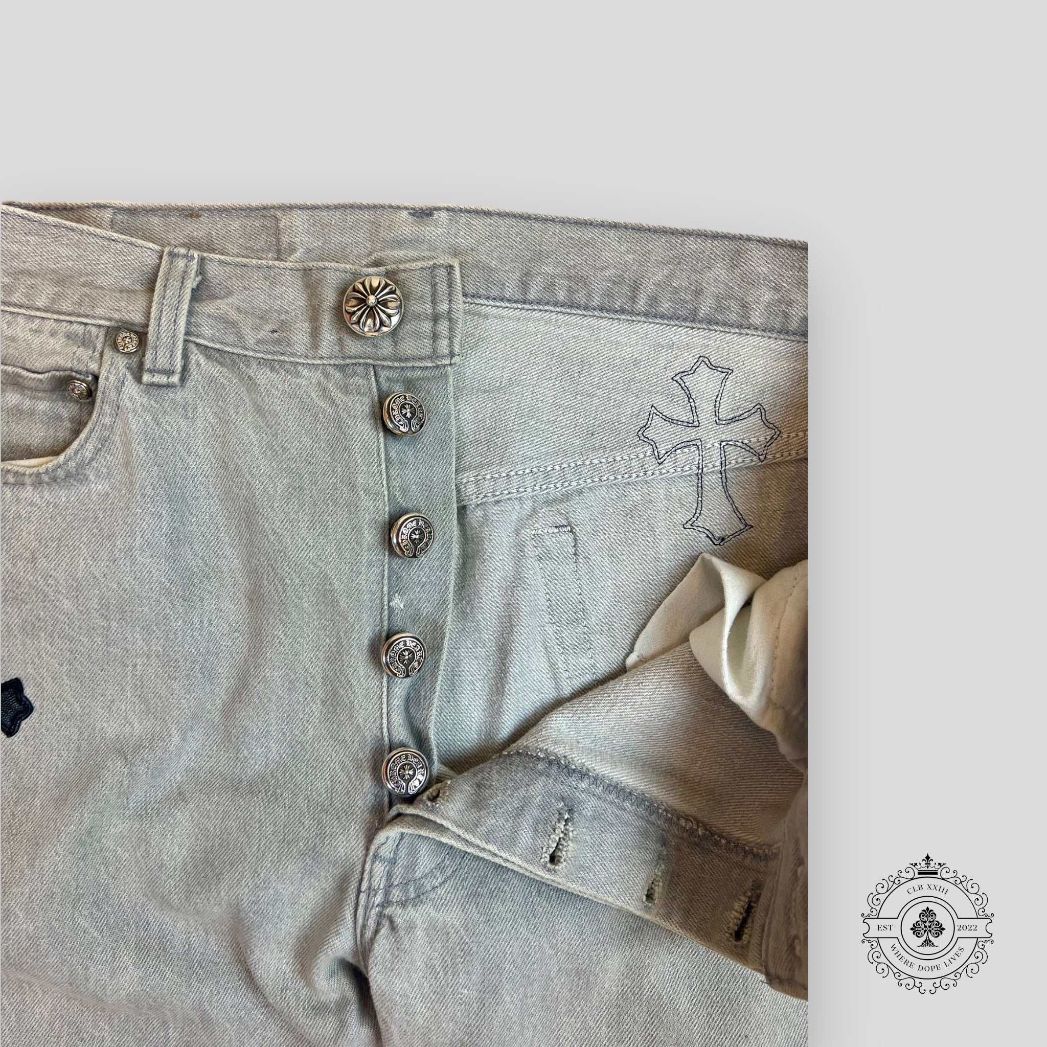 Chrome Hearts Cross Patch Pants in Grey / Black