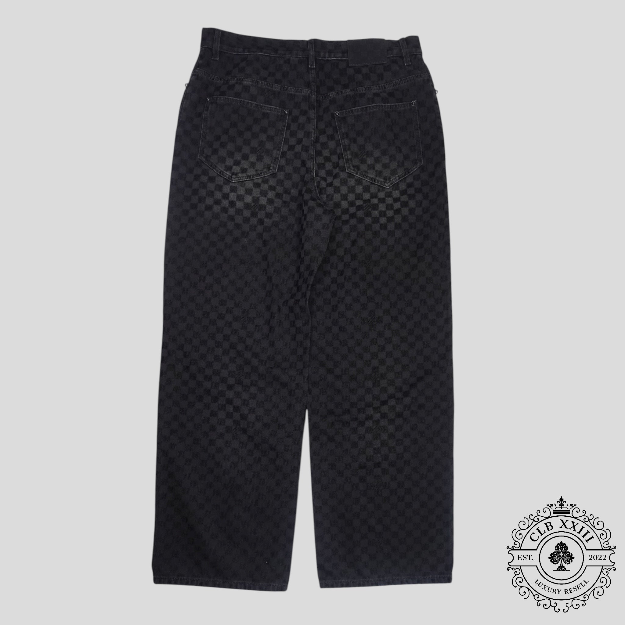 Louis Vuitton Damier Ultrablack Flocked Wide Leg Denim Pants in Black