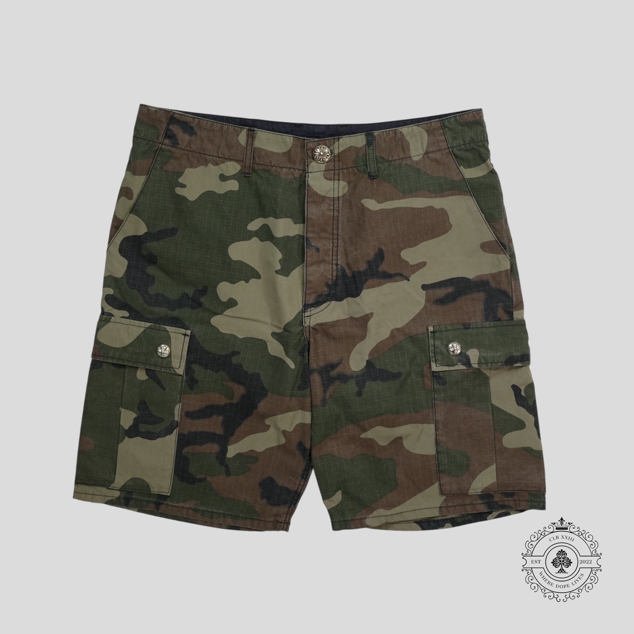 Chrome Hearts Cross Patch Canvas Shorts in Camo
