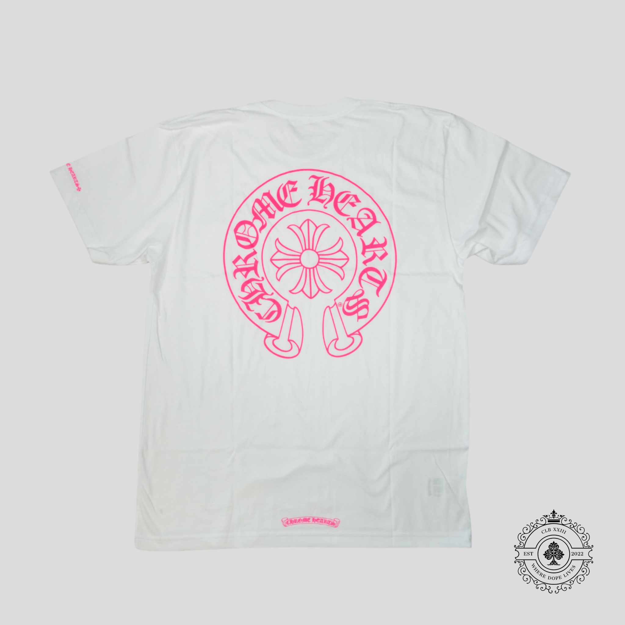 Chrome Hearts Horseshoe Logo Tee in White/Pink