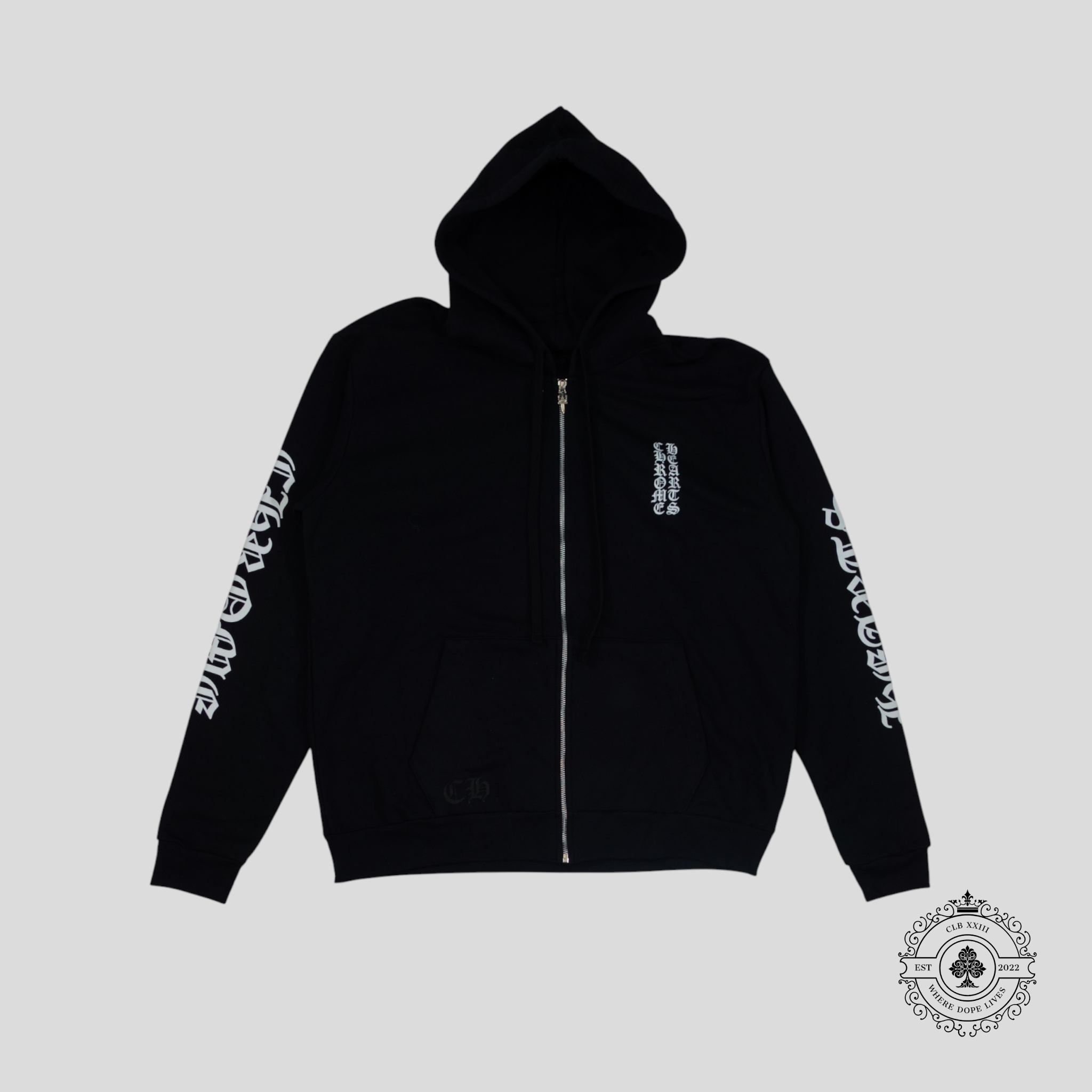 Chrome Hearts Vertical Logo Zip Up Hoodie in Black