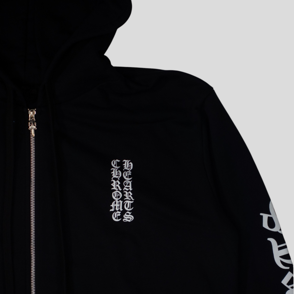 Chrome Hearts Vertical Logo Zip Up Hoodie in Black