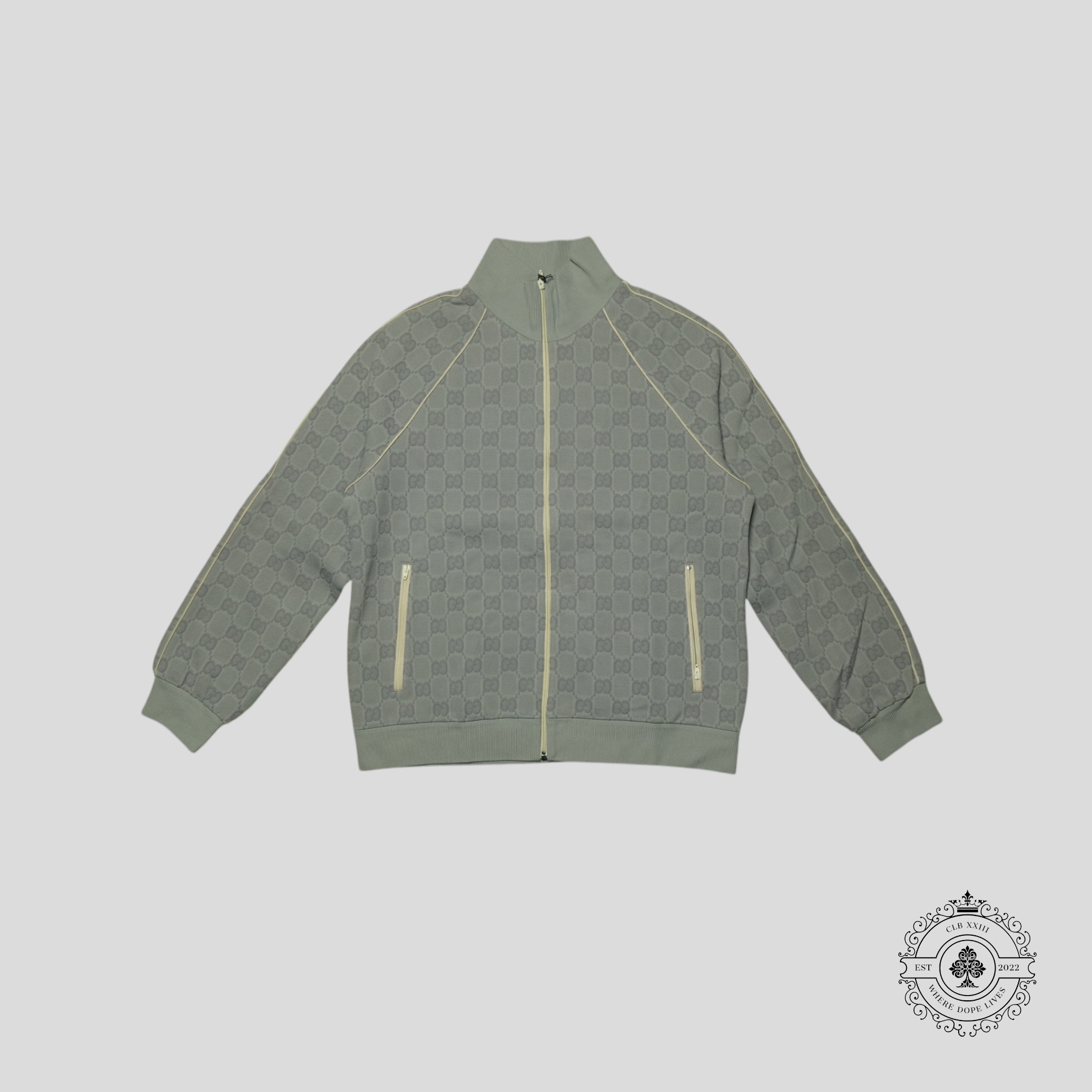 Gucci Tonal Jacquard Full Zip Jacket in Light Grey