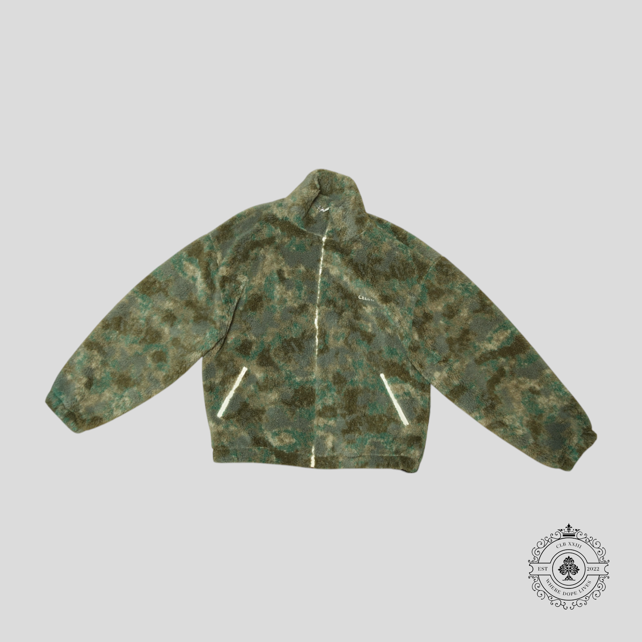 Celine Zip Up Fleece Jacket in Camo/White
