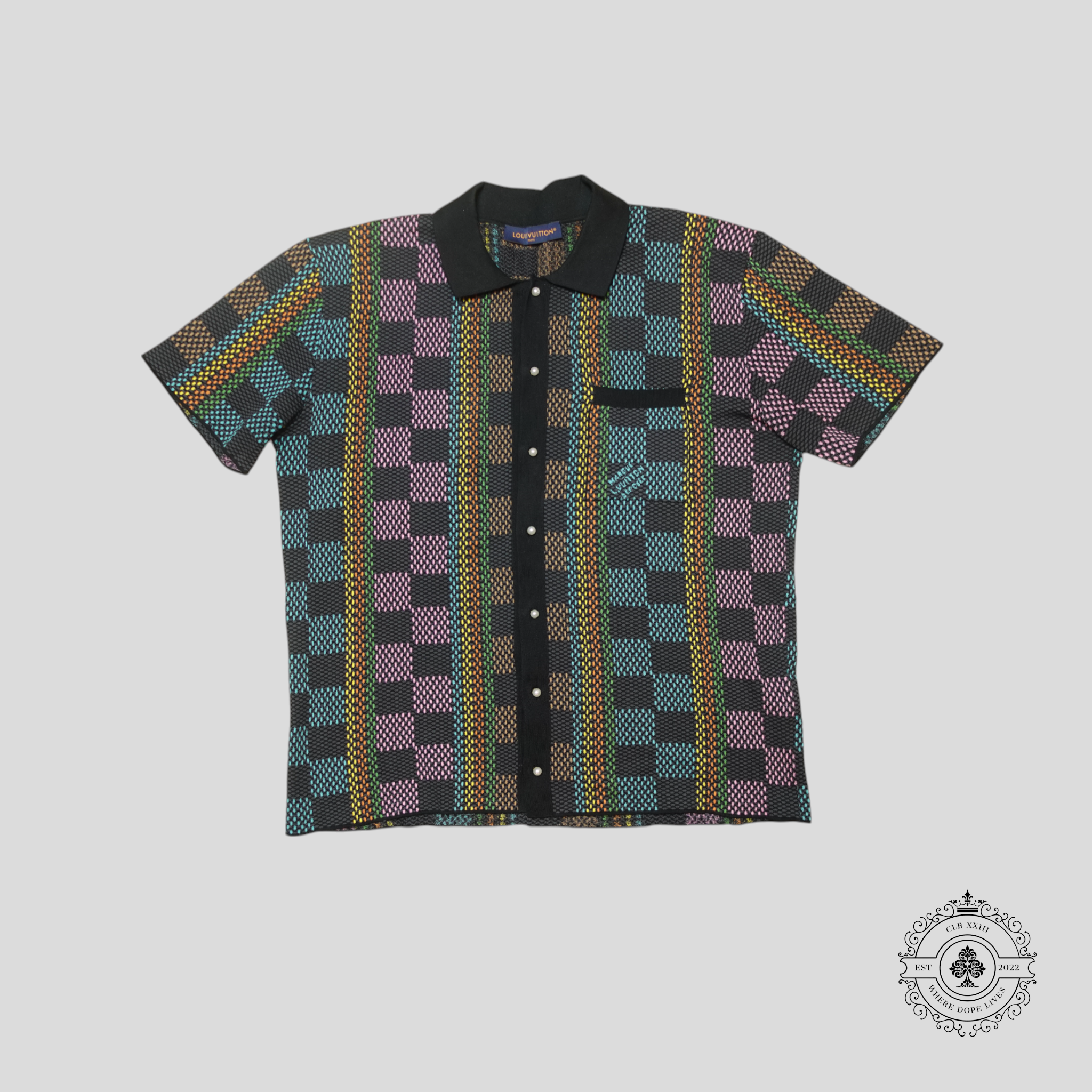 Louis Vuitton Damier Jacquard Pearl-Effect Button Up Knit Shirt